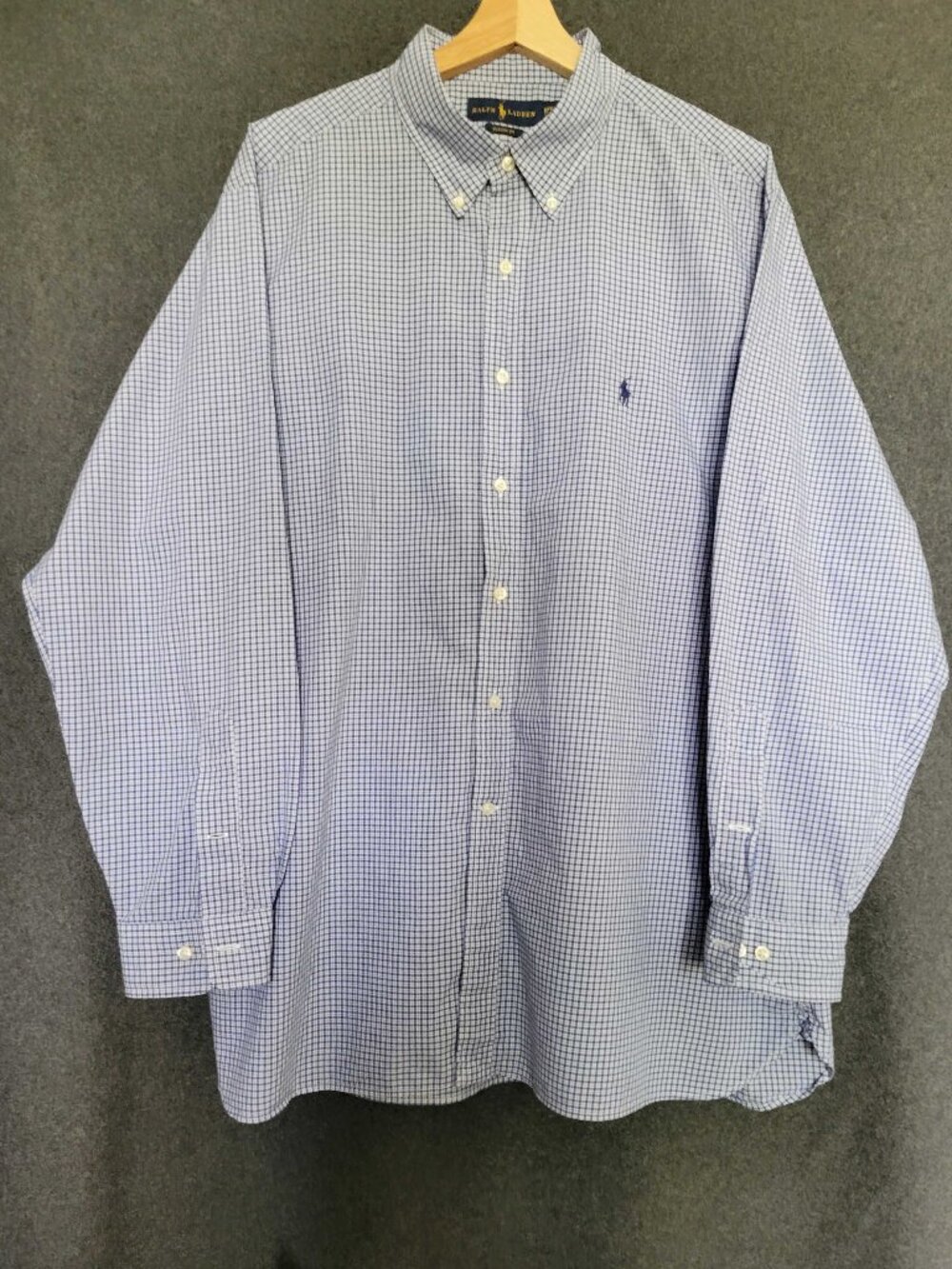 Ralph Lauren Classic Fit Blue White Checkered Plaid Buttoned Up Shirt Mens 17.5